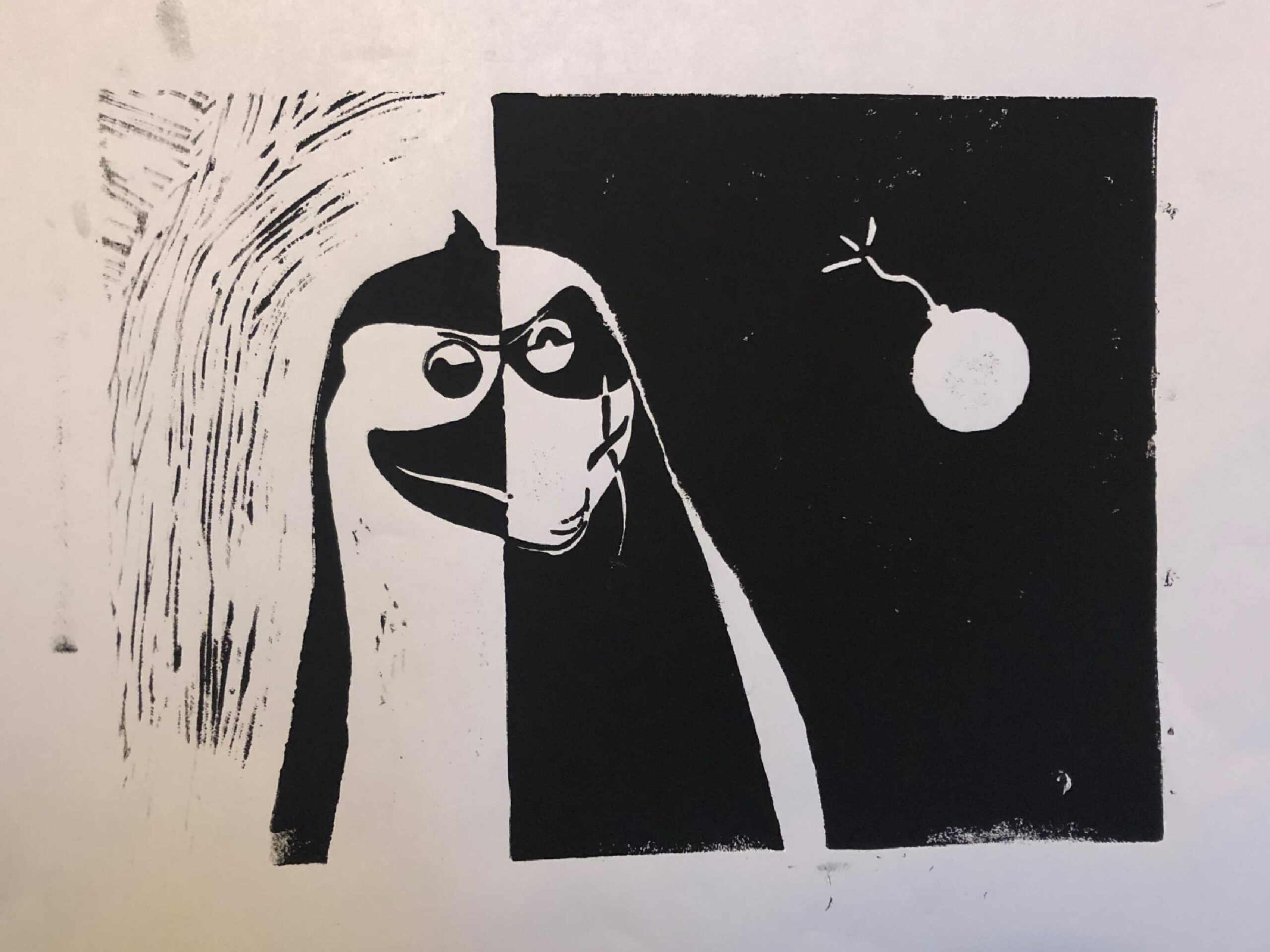 Auf diesem Bild sieht man einen Linolschnitt eines Pinguins.