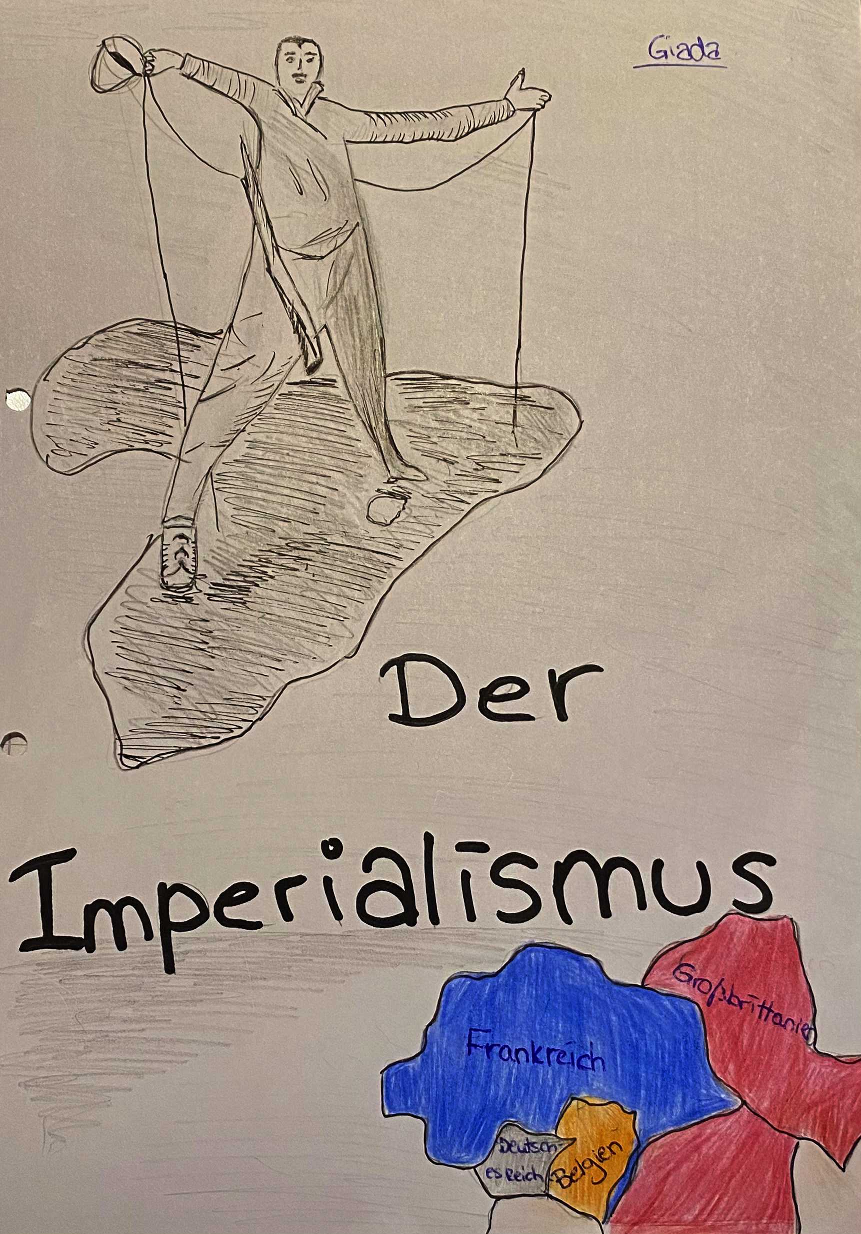 Auf diesem Bild sehen Sie von Schülerinnen und Schülern selbstgemalte Plakate zum Thema Imperialismus.