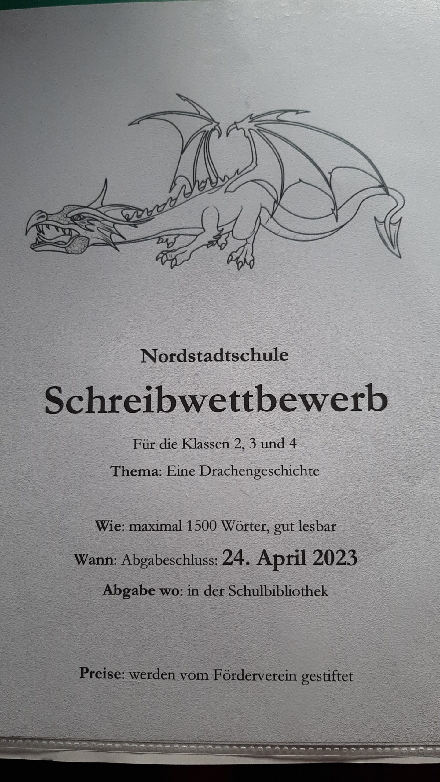Plakat zum Schreibwettbewerb Drachengeschichte