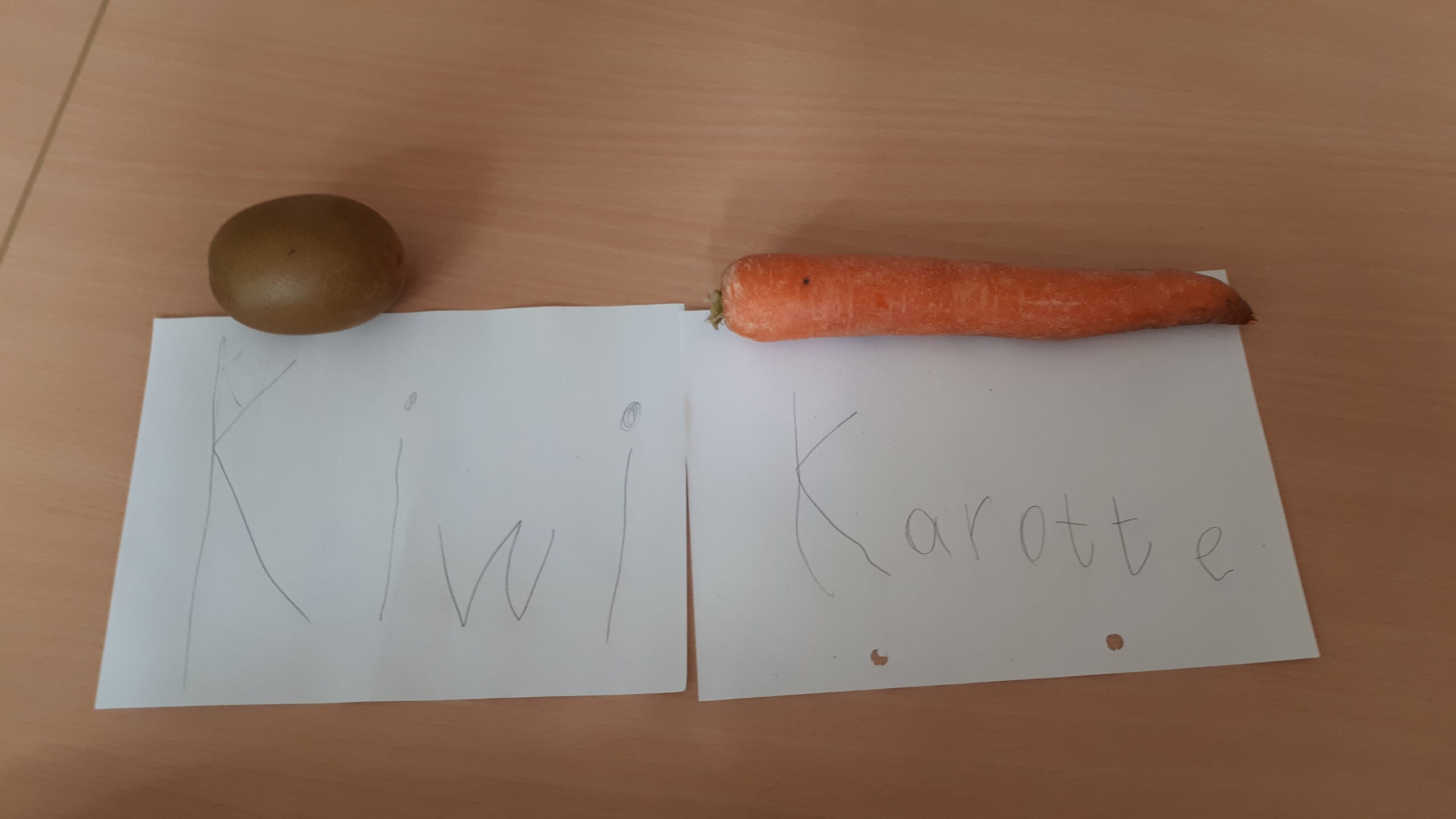 Kiwi und Karotte mit Plakat