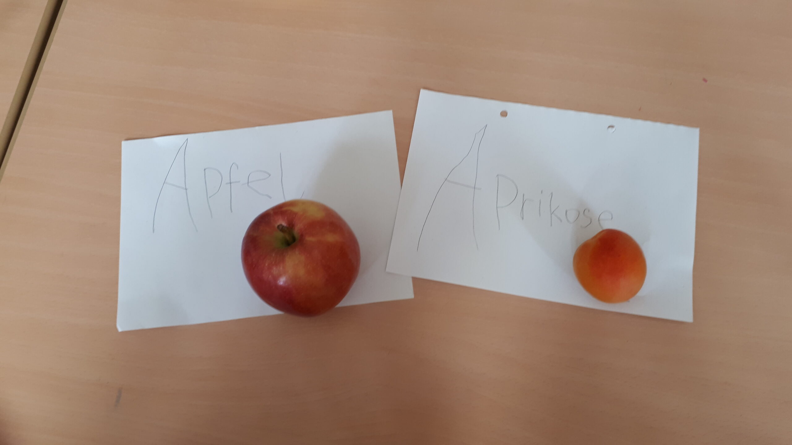 Apfel und Aprikose mit Plakat